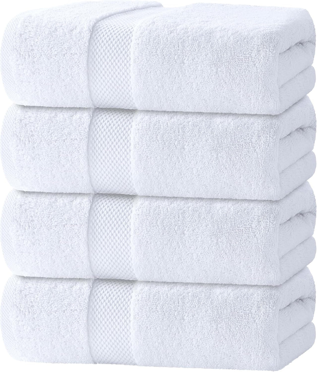 White Classic Luxury White Bath Towels - 4 Pack, 100% Turkish Cotton, 27x54