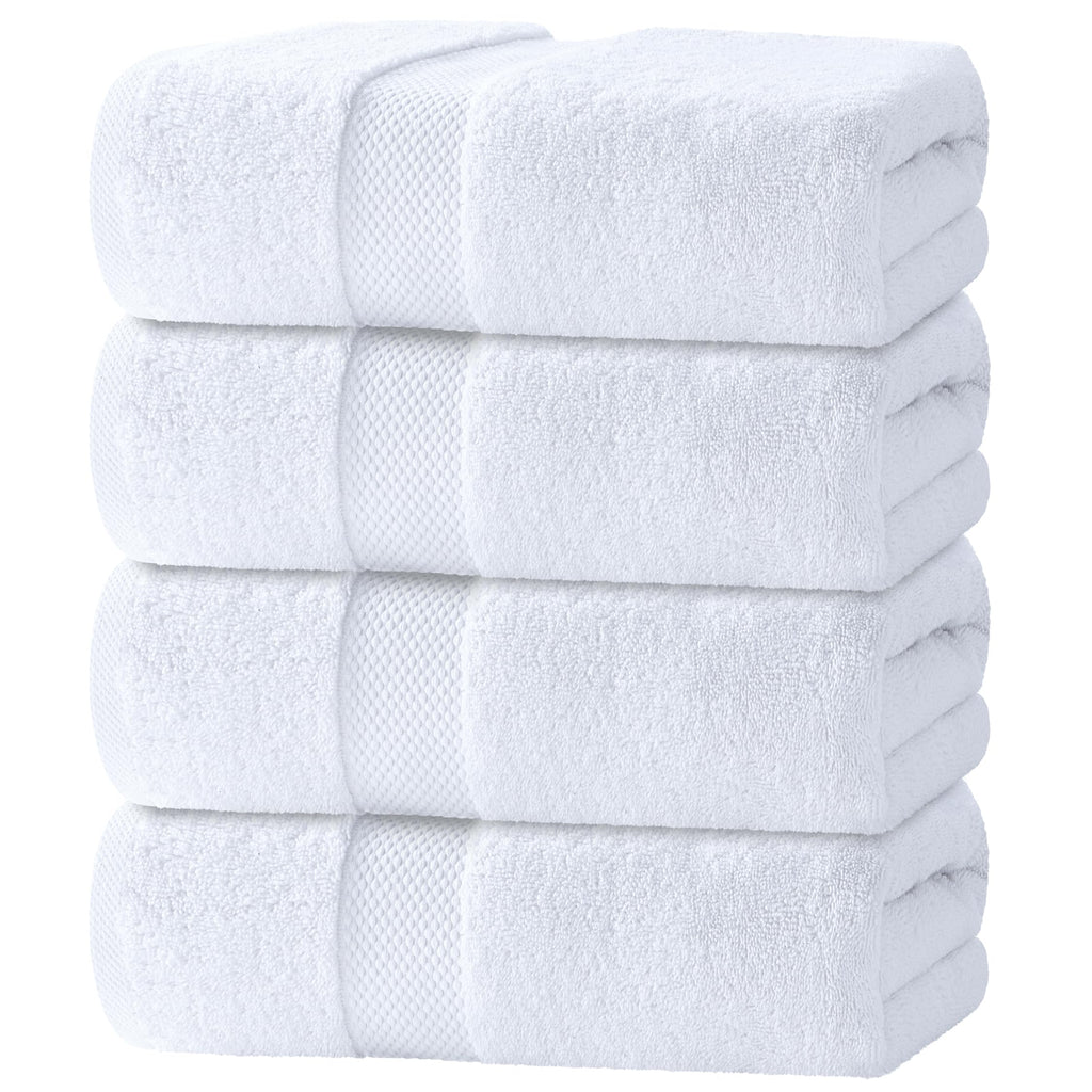White Classic Luxury White Bath Towels - 4 Pack, 100% Turkish Cotton, 27x54