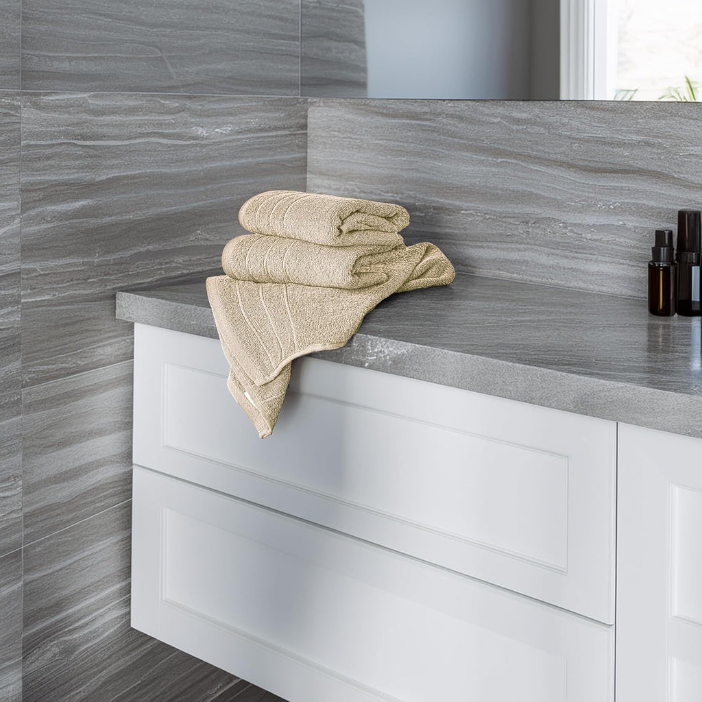 Tens Towels 6 Piece Hand Towels Set 16 x 28 Inches, Beige