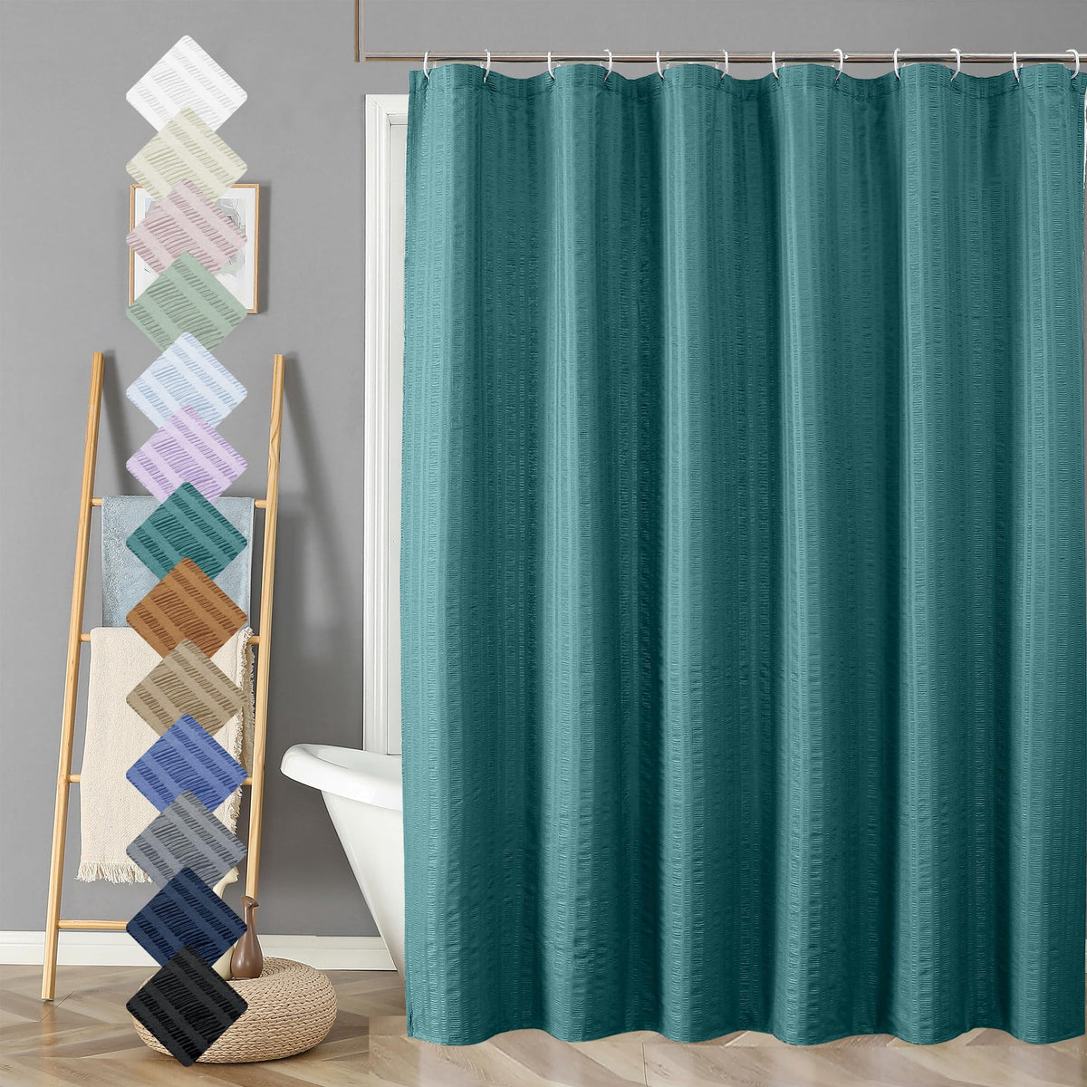 Aiyufeng Moga Navy Blue Fabric Shower Curtains for Bathroom - Blue Hotel Spa Polyester Cloth Bath Curtain with 12 Holes, 72x72, Machine Washable, Navy Blue