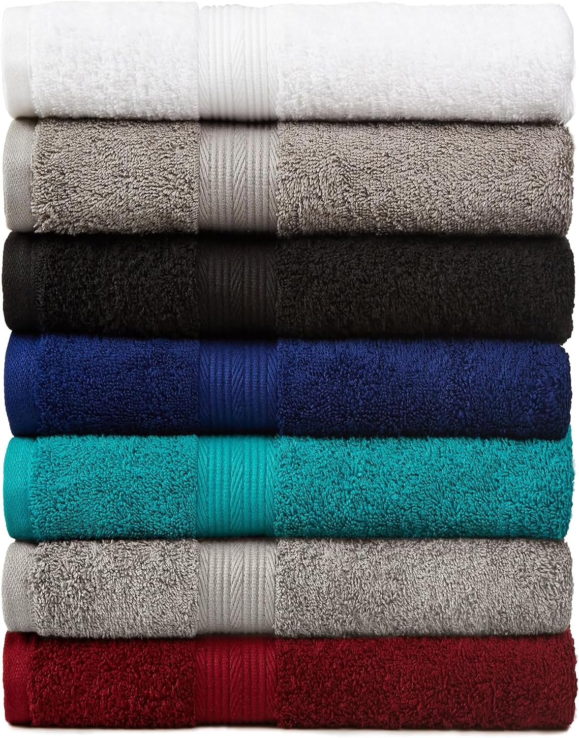 Amazon Basics 6-Piece Fade-Resistant 100% Cotton Towel Set, Soft and Absorbent, 2 Bath Towels, 2 Hand Towels, 2 Washcloths, Navy Blue