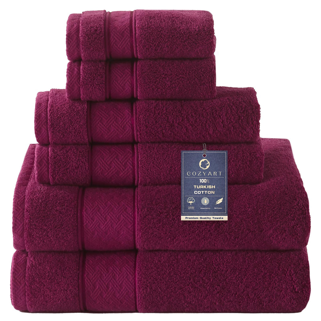 COZYART Bath Towel Set 6 PCS, Pink Luxury 100% Turkish Cotton 650GSM