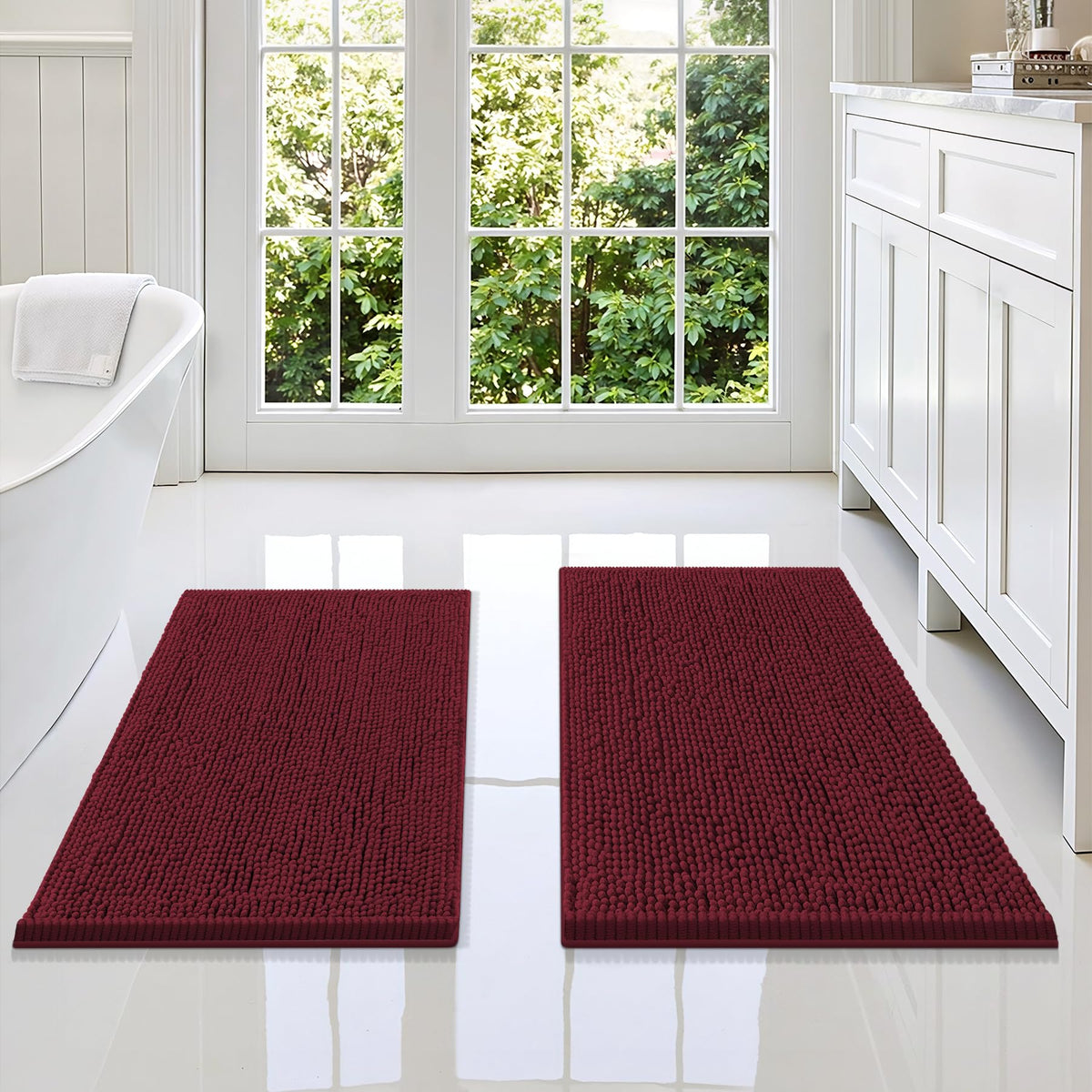 Smiry Chenille Bathroom Rugs Sets 2 Piece (30x20+24x16, Black)