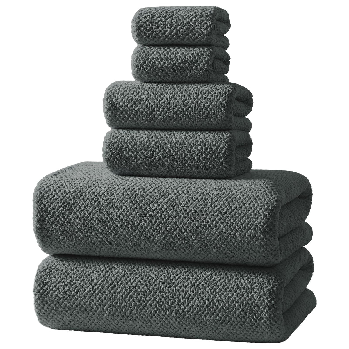 REDKISS 6-Piece Bath Towel Set - 2 Washcloths, 2 Hand Towels, 2 Bath Towels | Ultra-Fiber Coral Fleece, Super Absorbent, No Lint & No Fading | Perfect for Bathroom, Spa, Gym | Family -Olive Green