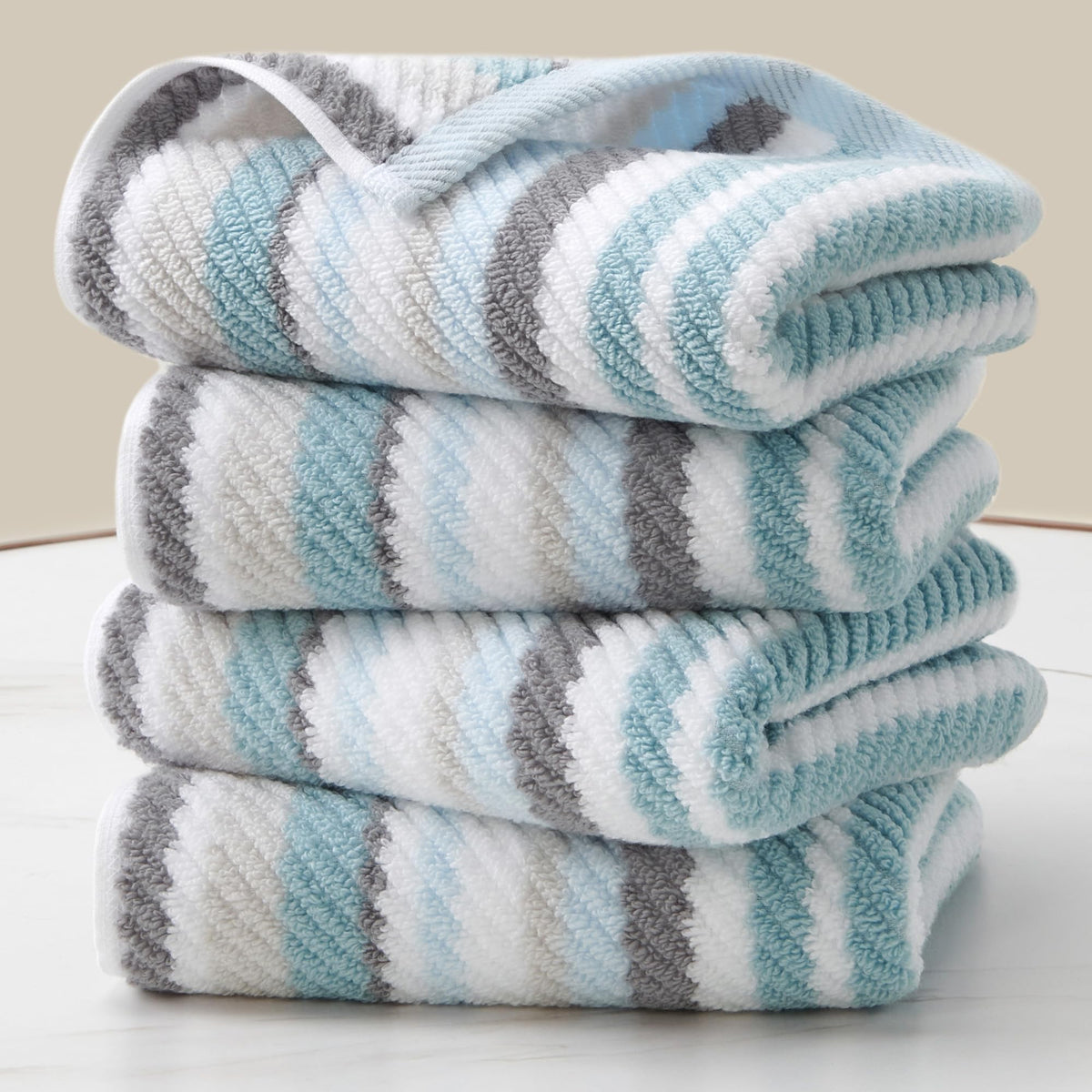 VOOVA & MOVAS Hand Towels, Cotton, Soft, Thick, 16x27 in, Tan Gray Beige