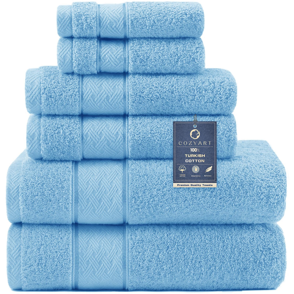 COZYART Bath Towel Set 6 PCS, Pink Luxury 100% Turkish Cotton 650GSM