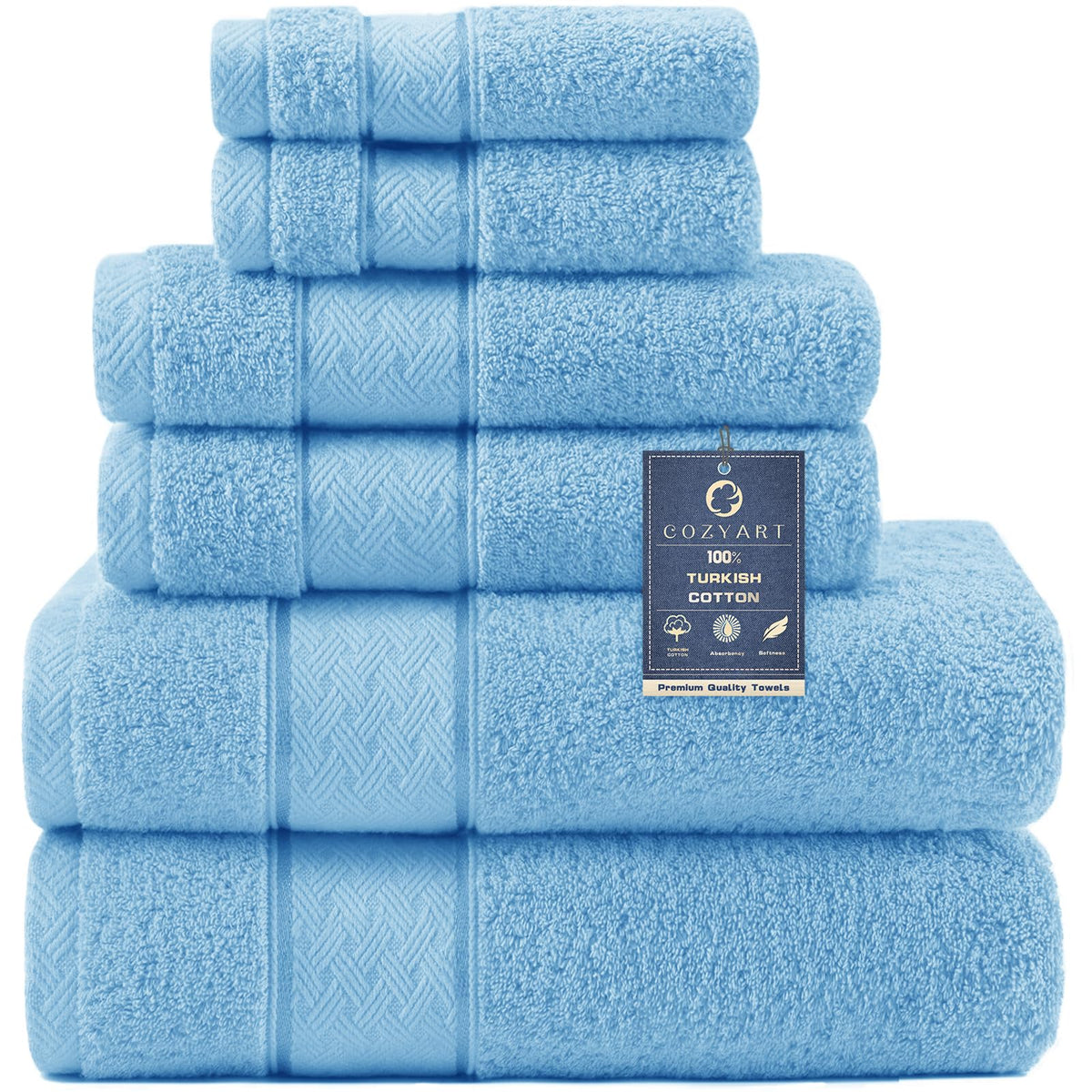 COZYART Bath Towel Set 6 PCS, Pink Luxury 100% Turkish Cotton 650GSM