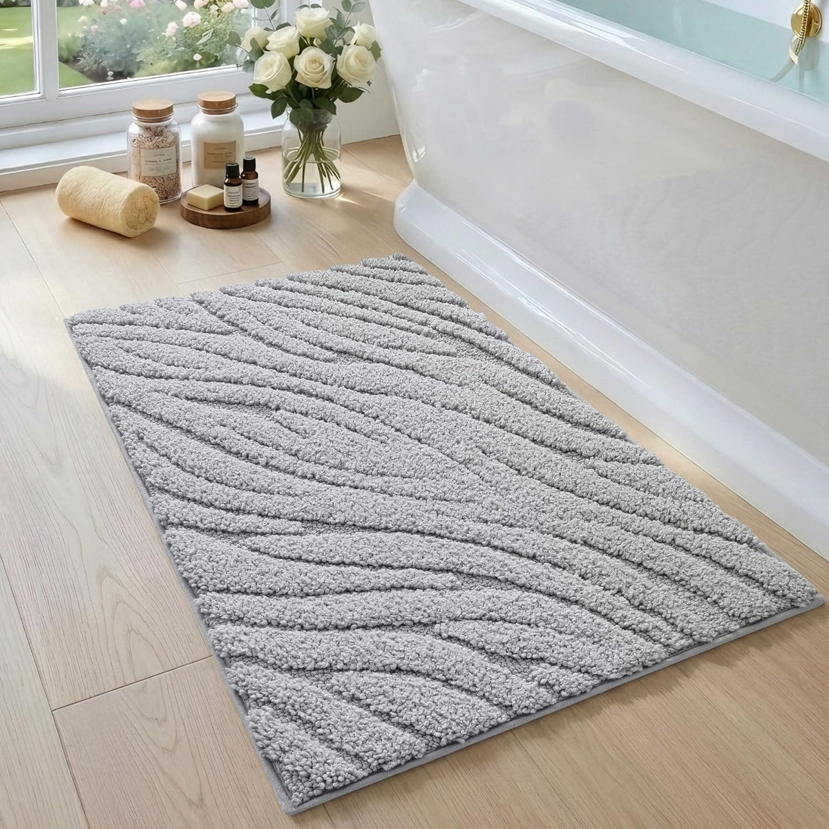 DEXI Bathroom Rugs Non Slip Washable, 36x24 Quick Dry Bath Mat, White