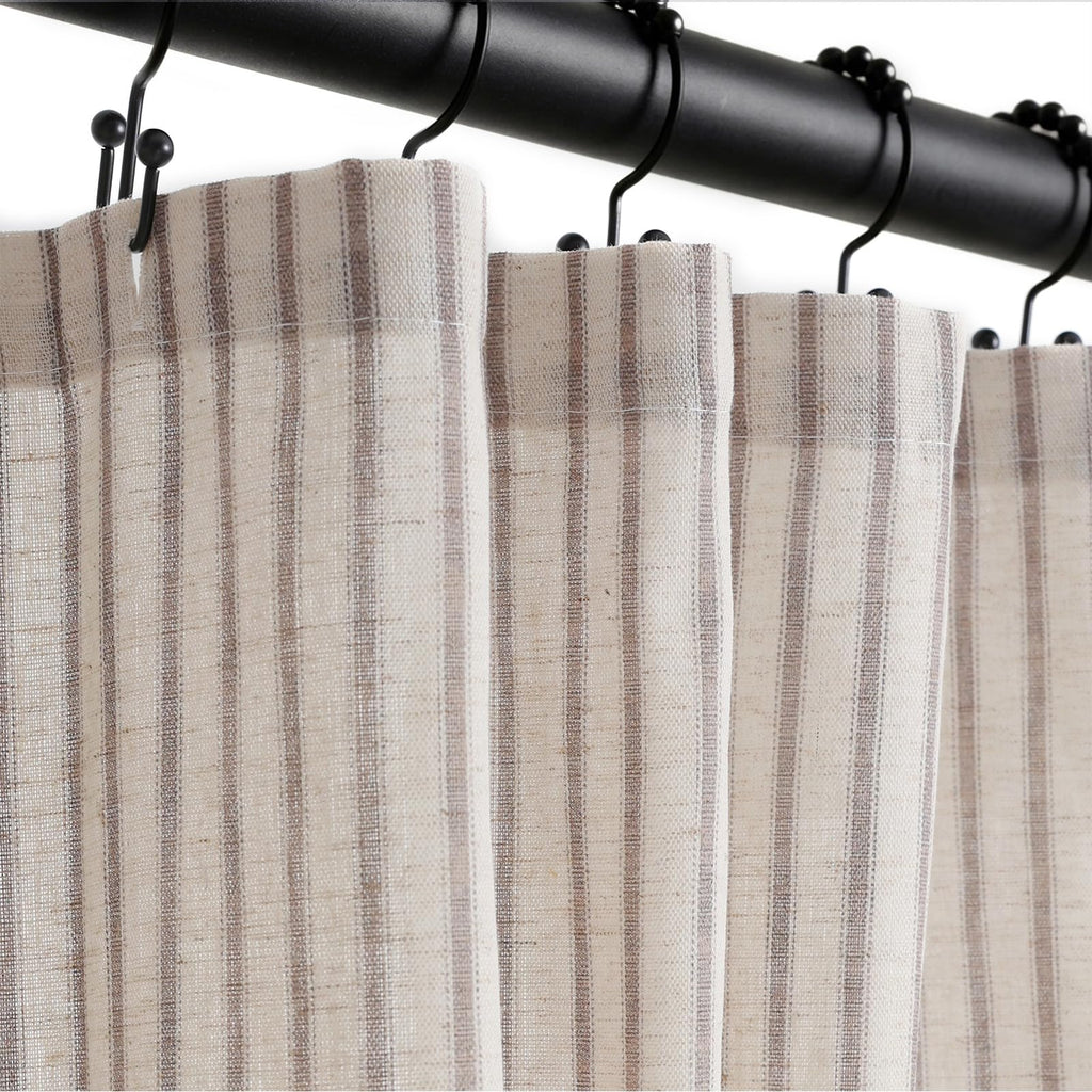 Farmhouse Striped Shower Curtain - 72x72 Inches, Linen Blend Fabric, Breathable & Machine Washable, Rustic Black for Bathroom Decor (Hooks/Liner Not Included)