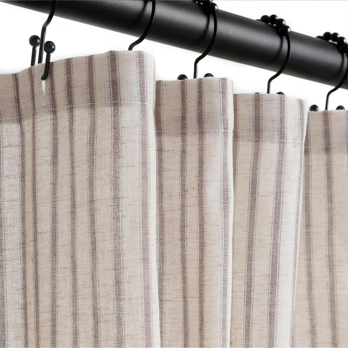 Farmhouse Striped Shower Curtain - 72x72 Inches, Linen Blend Fabric, Breathable & Machine Washable, Rustic Black for Bathroom Decor (Hooks/Liner Not Included)