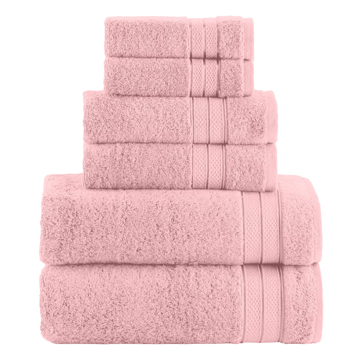 Elegant Comfort Luxury 6-Piece Towel Set, Premium Soft 100% Turkish Cotton, Three Line Popcorn Design 2 Bath Towels, 2 Hand Towels and 2 Washcloths Towel Set-Quick-Drying and Absorbent, Vibrant Orange