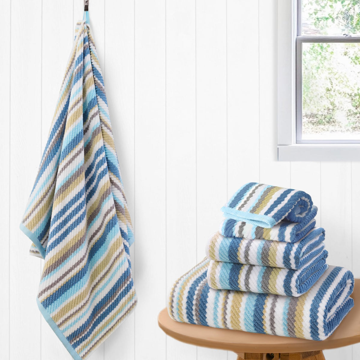 VOOVA & MOVAS Hand Towels, Cotton, Soft, Thick, 16x27 in, Tan Gray Beige