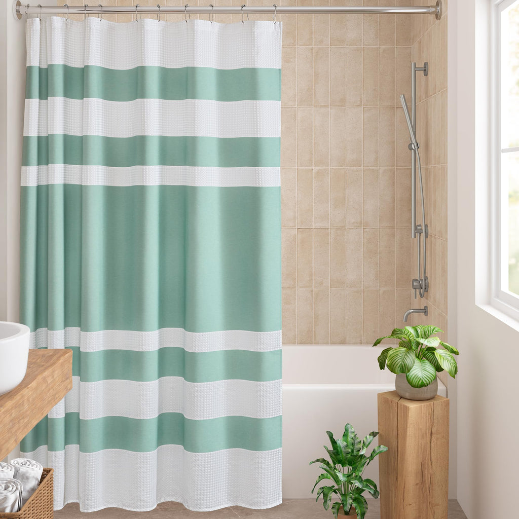 Madison Park Spa Waffle Shower Curtain for Bathroom, 72 x 72, Indigo Blue