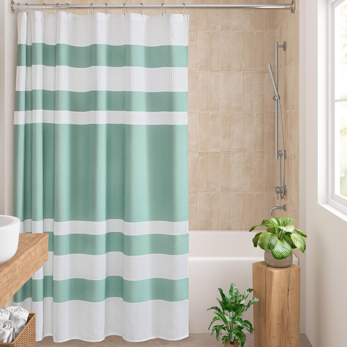 Madison Park Spa Waffle Shower Curtain for Bathroom, 72 x 72, Indigo Blue