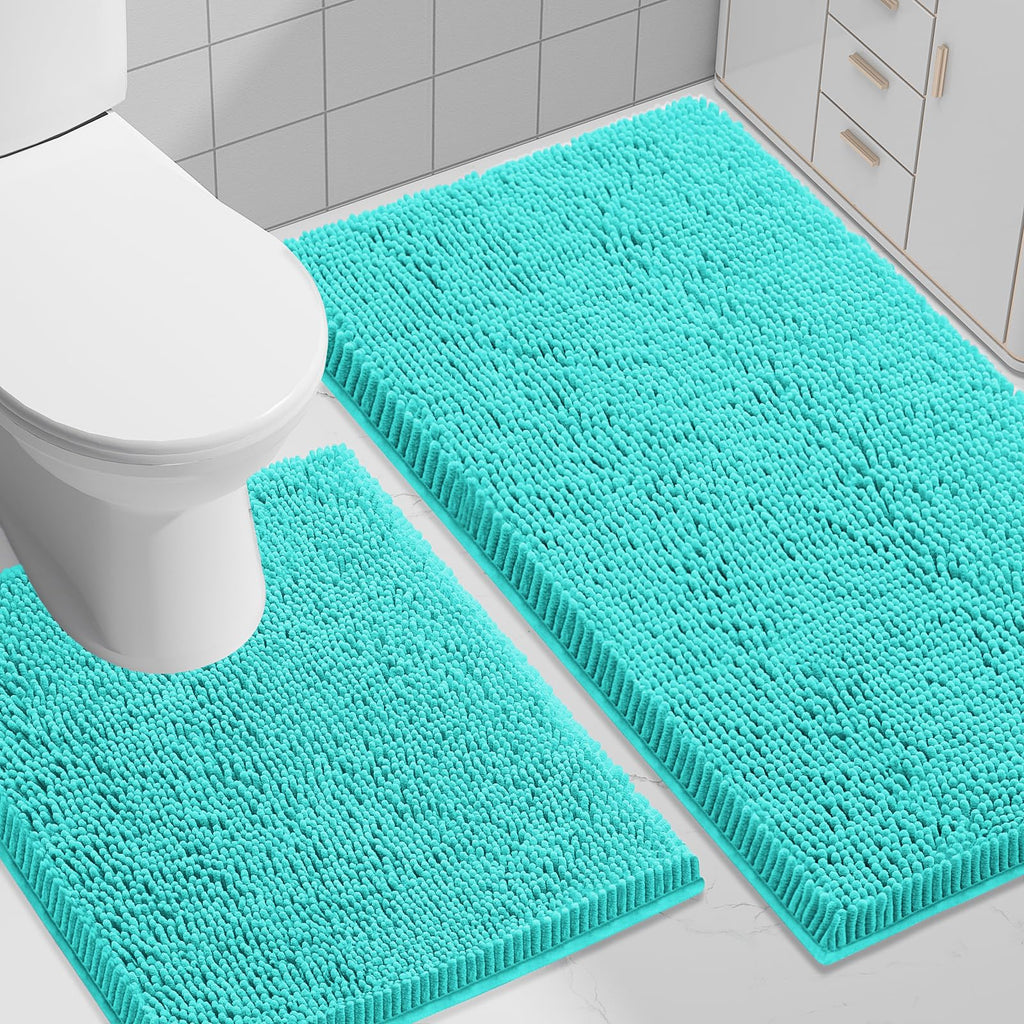 Smiry Chenille Bathroom Rugs Sets 2 Piece (30x20+24x16, Black)