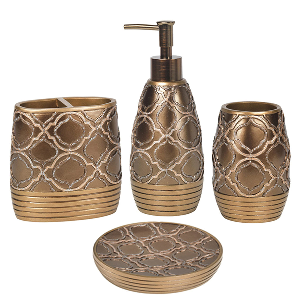 Zahari Home Spindle Modern Bathroom Towel Set - 3 Piece Bath, Hand, and Wash Towels - Classic Luxury Contemporary Decor - Beautiful Gold Unique Design Bath Ensemble