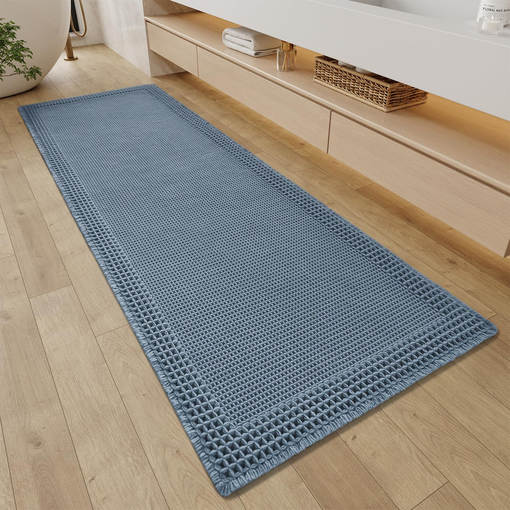 RESARE Waffle Bathroom Runner Rugs, Non Slip Boho Bath Mat 24"x72" Brown