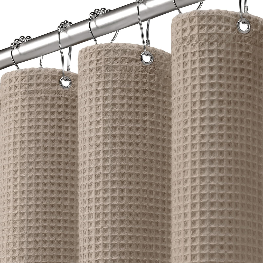 Waffle Weave Shower Curtain Heavyweight Cotton Fabric Beige 72Wx72L