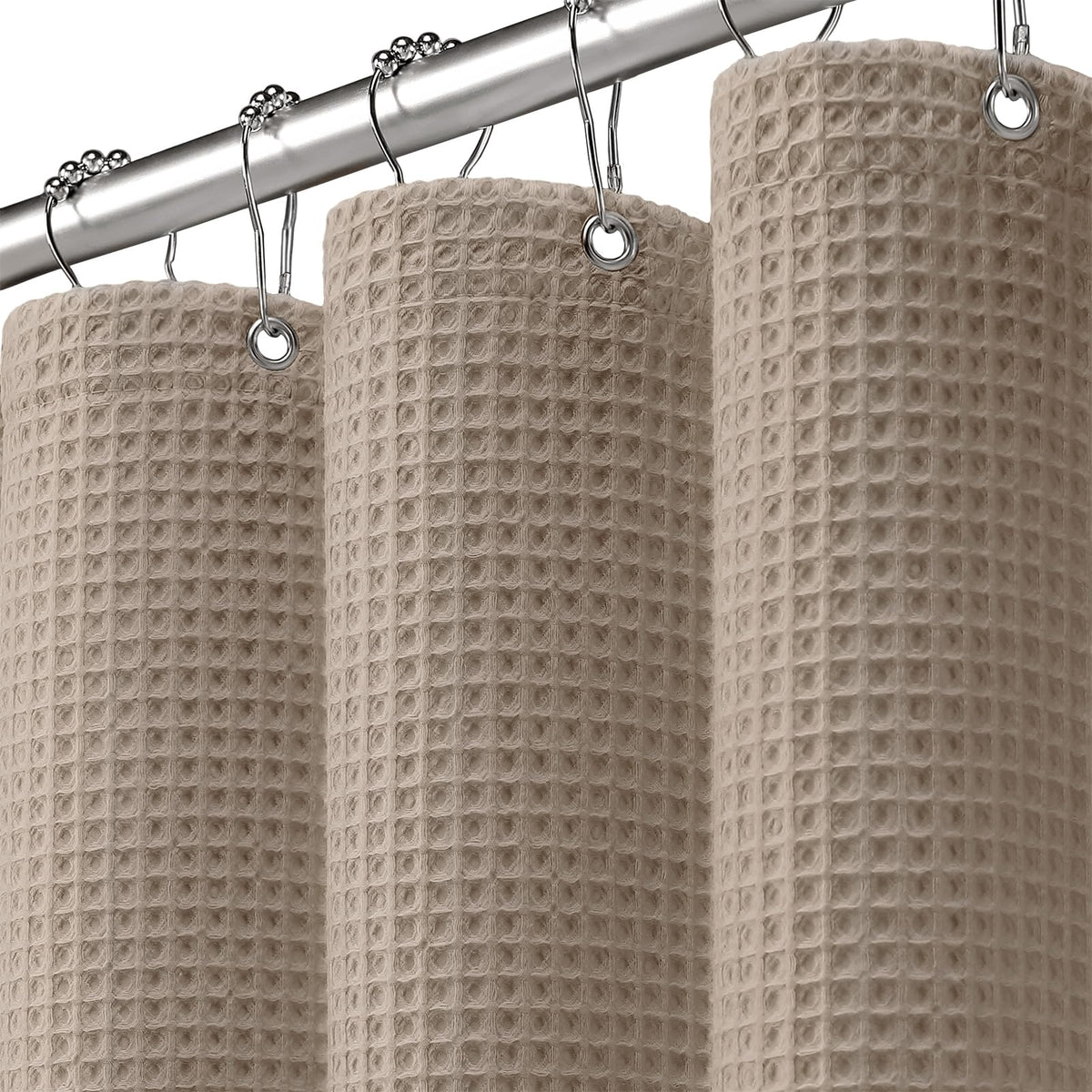Waffle Weave Shower Curtain Heavyweight Cotton Fabric Beige 72Wx72L