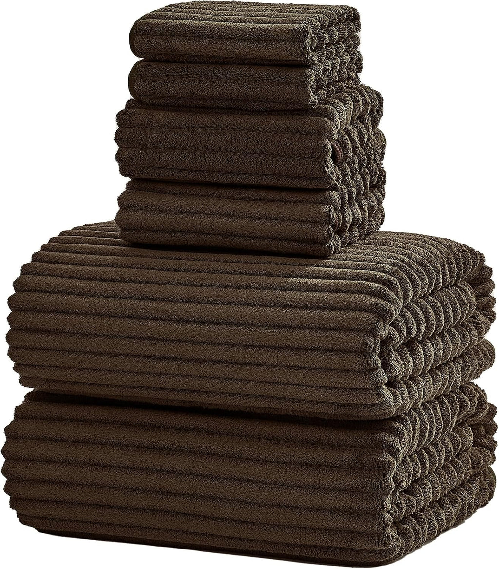 6 Piece Bath Towel Set, 30"x60" Microfiber Towels,Brown