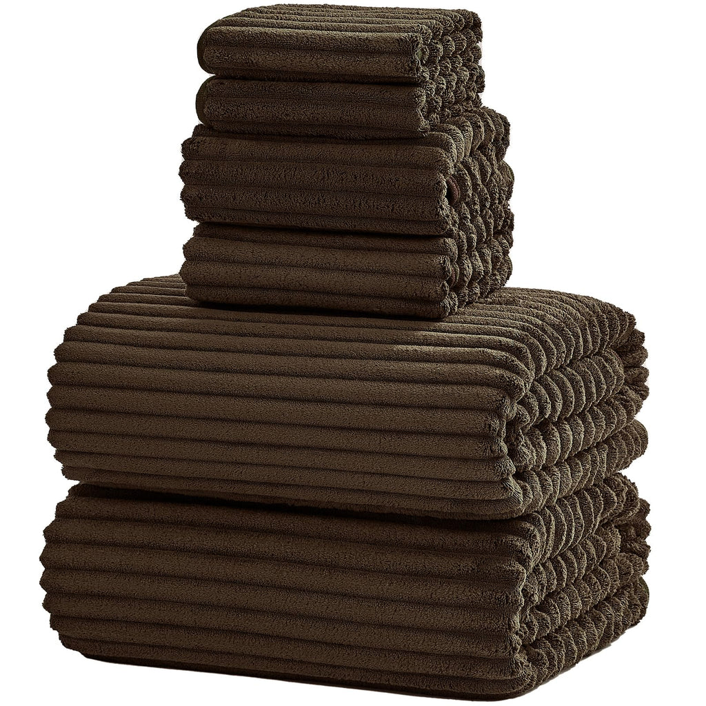 6 Piece Bath Towel Set, 30"x60" Microfiber Towels,Brown