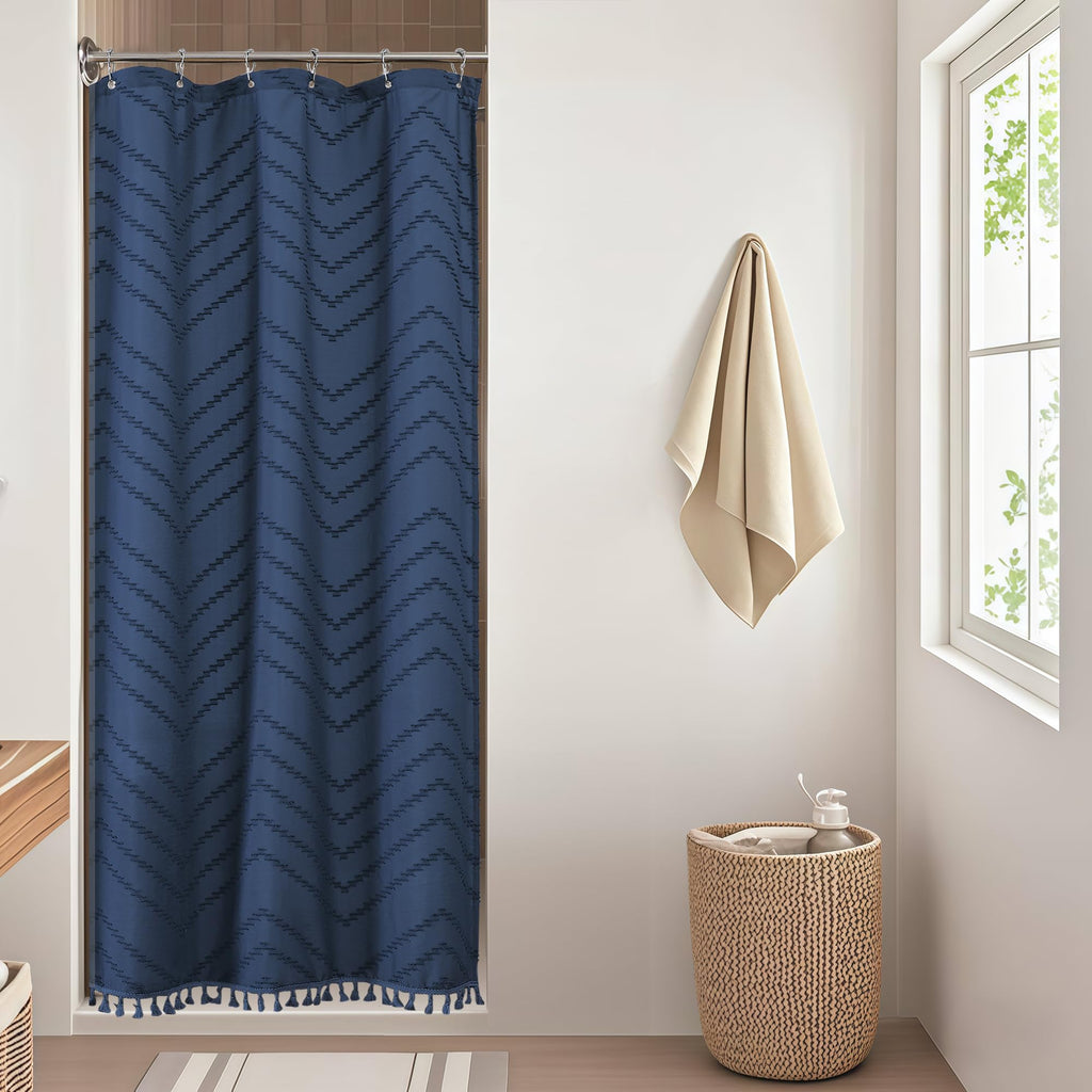 OWENIE White Fabric Boho Shower Curtain 72 x 72 Inches for Bathroom