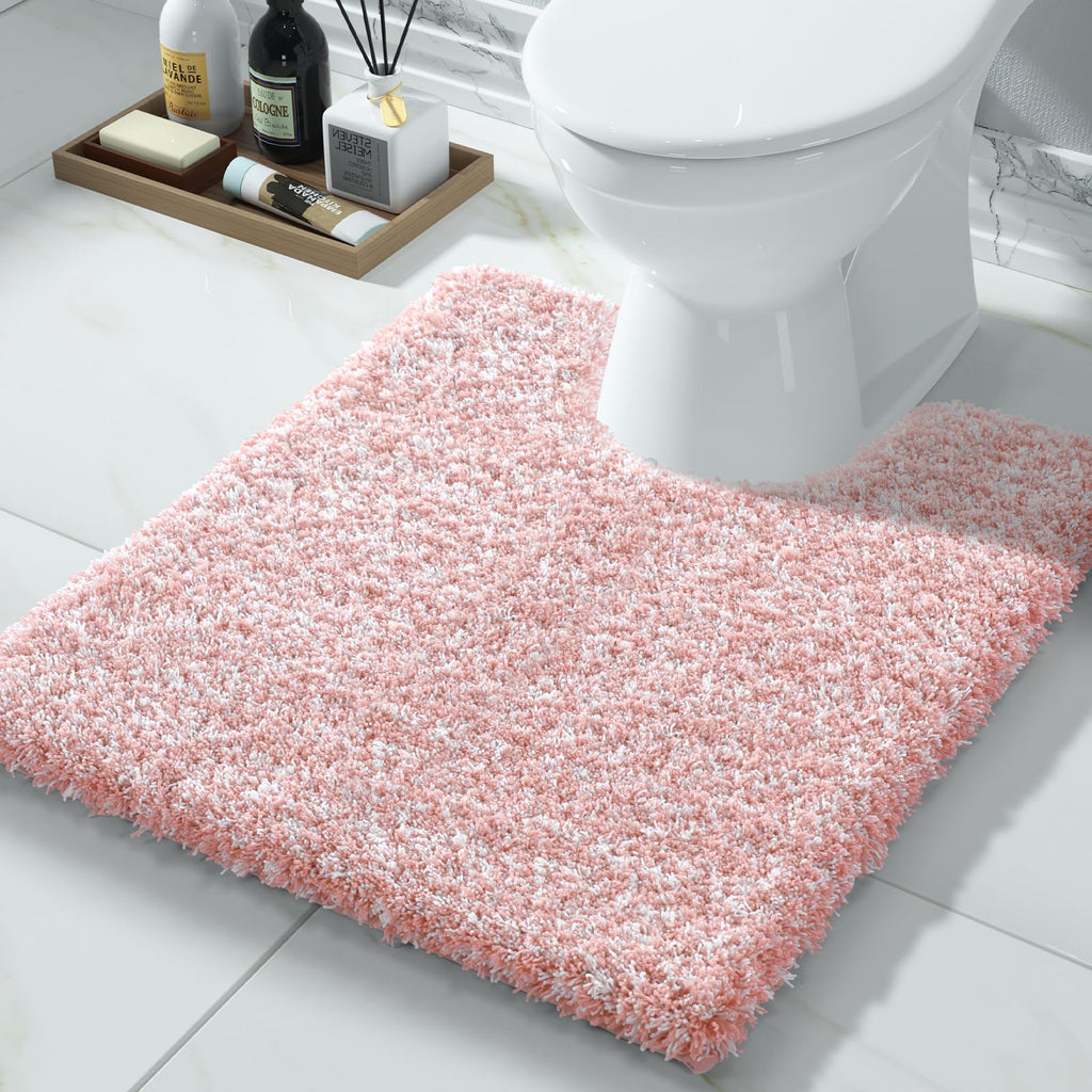 Yimobra Bathroom Rugs Non Slip Washable 32X20, Ultra Soft and Water Absorbent Bath Mats, Plush Fluffy Shower Mat Outside, Microfiber Thick Matts for Bathroom Floor/Tub, Light Gray and White
