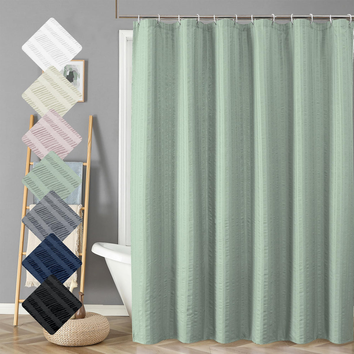 Aiyufeng Moga Navy Blue Fabric Shower Curtains for Bathroom - Blue Hotel Spa Polyester Cloth Bath Curtain with 12 Holes, 72x72, Machine Washable, Navy Blue