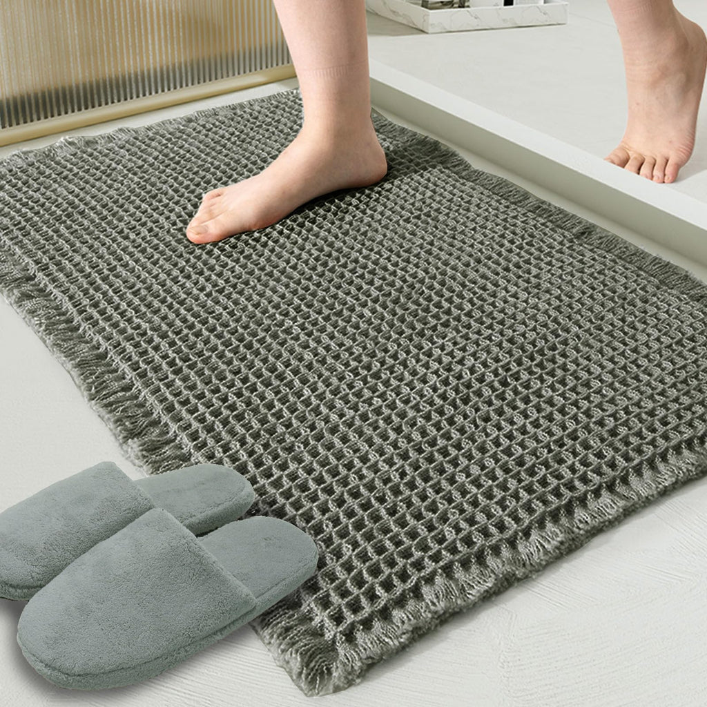 ZALL Waffle Bath Mat Boho Bathroom Mat Ultra Absorbent Non Slip 18x30 Tan