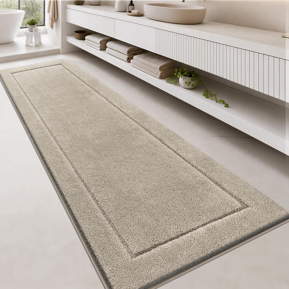anllugs Bathroom Rugs, Non-Slip Bath Runner Rugs, 30" x 84", Beige