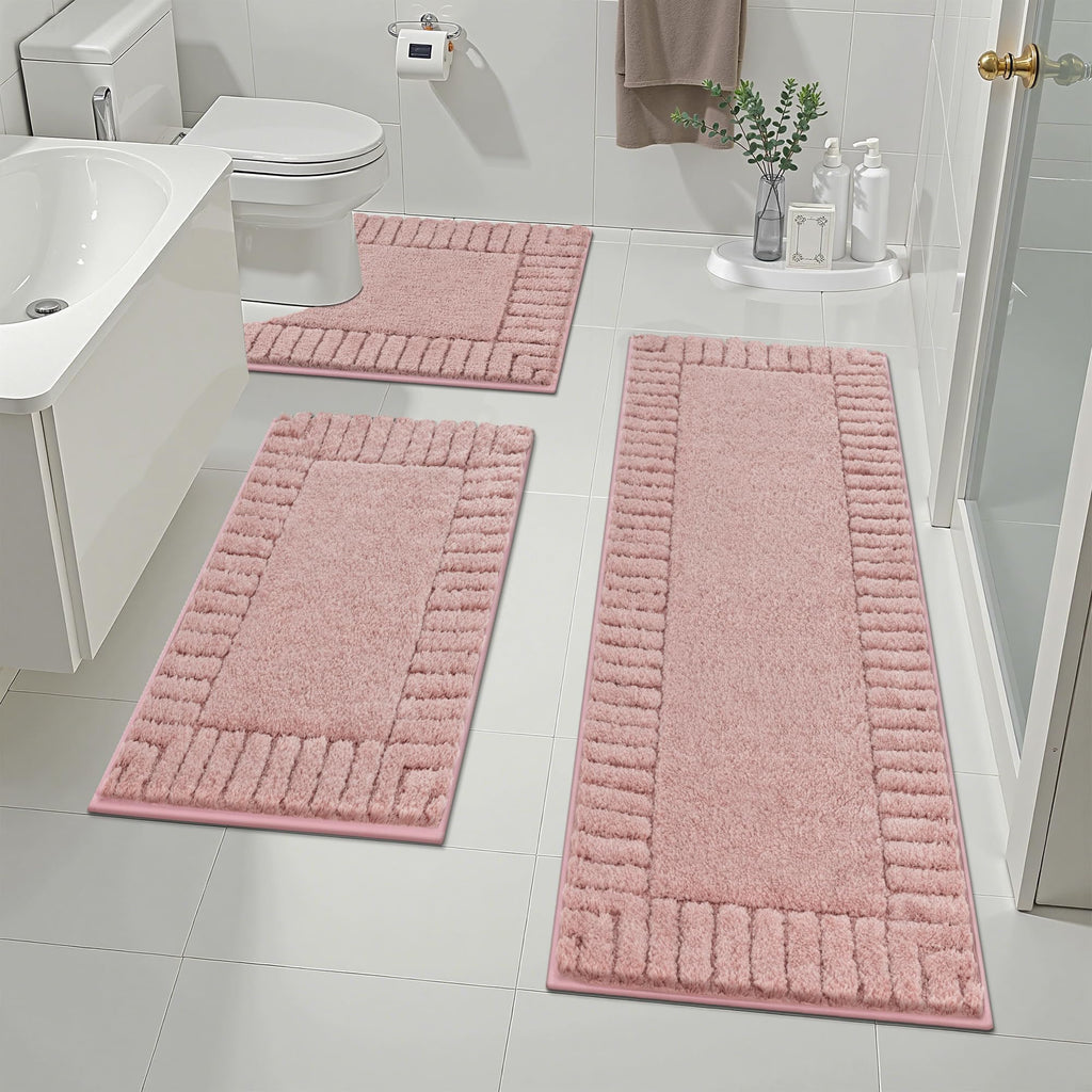 Pauwer Bathroom Rugs Sets 3 Piece, Microfiber Bath Mat Set, Dark Grey