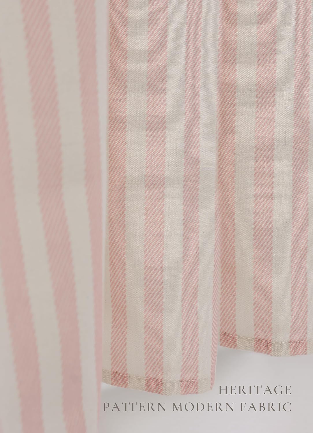 Vintage Pink Striped Fabric Shower Curtain for Bathroom, 72x84 Inches, Rustic Farmhouse Cotton Blend Cloth Shower Curtain, Boho French Country Cottagecore Style, Non-Waterproof Decorative Curtain
