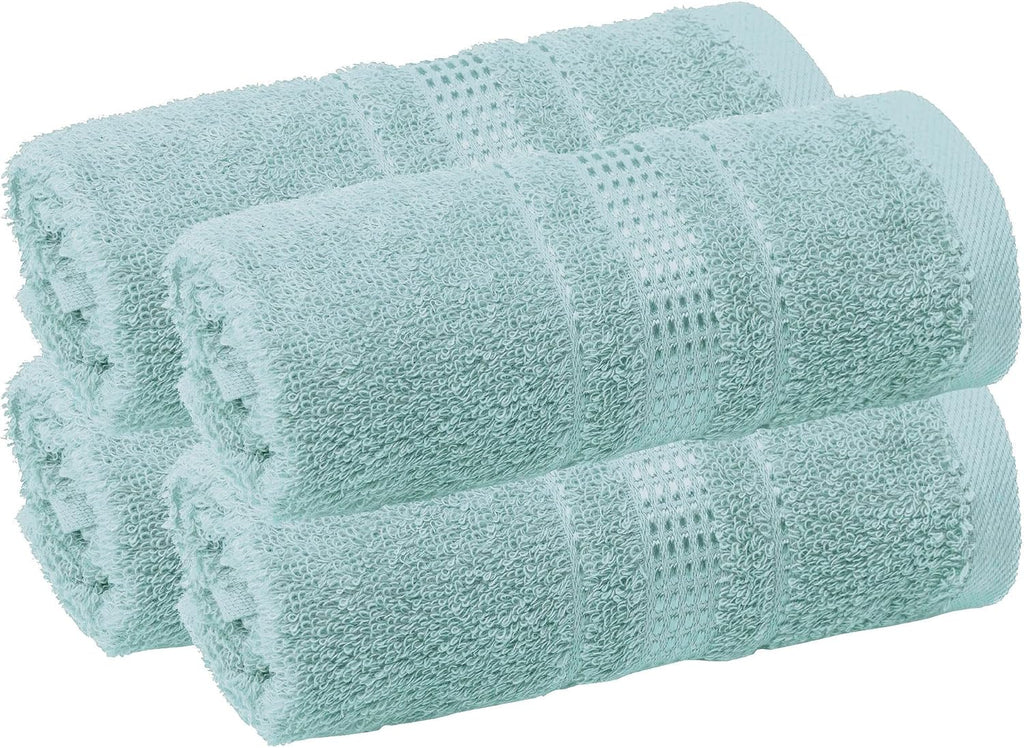 Melissa Linen Fingertip Towels 4 Pack, Aqua Green (Light Teal/Seafoam), 100% Turkish Cotton, Small Hand Towels for Face and Guest Bathroom, 12 x 18 in, Soft, Absorbent, Quick Dry, 550 GSM