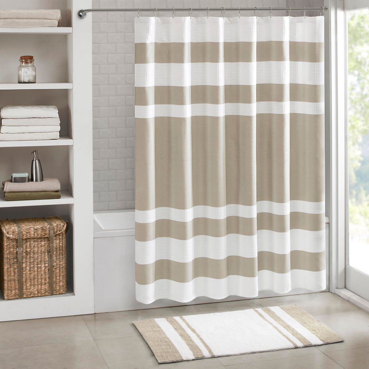 Madison Park Spa Waffle Shower Curtain for Bathroom, 72 x 72, Sage Green