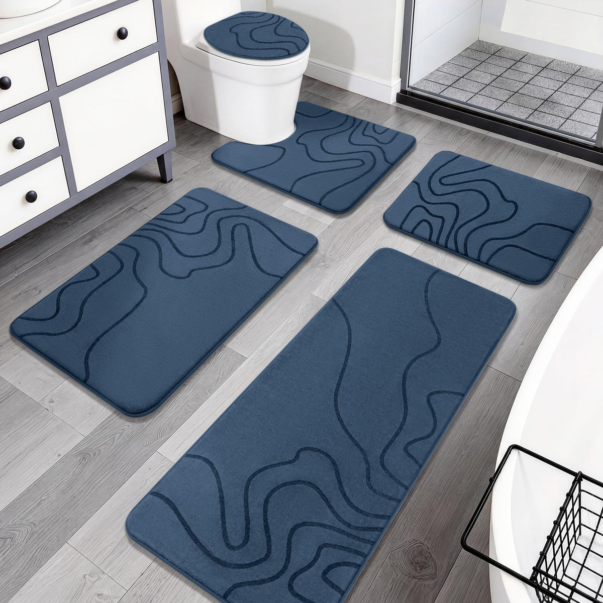 YIHOUSE Memory Foam Bathroom Rugs Sets 2 Piece, 17"x24"+20"x46", Dark Grey