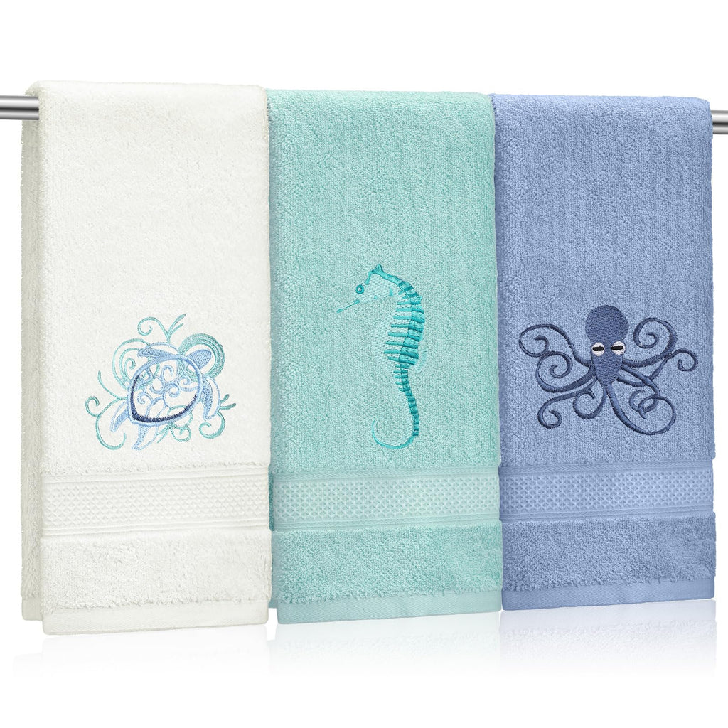 Hahafelt 3 Pack Boho Leaves Hand Towels for Bathroom, 100% Cotton
