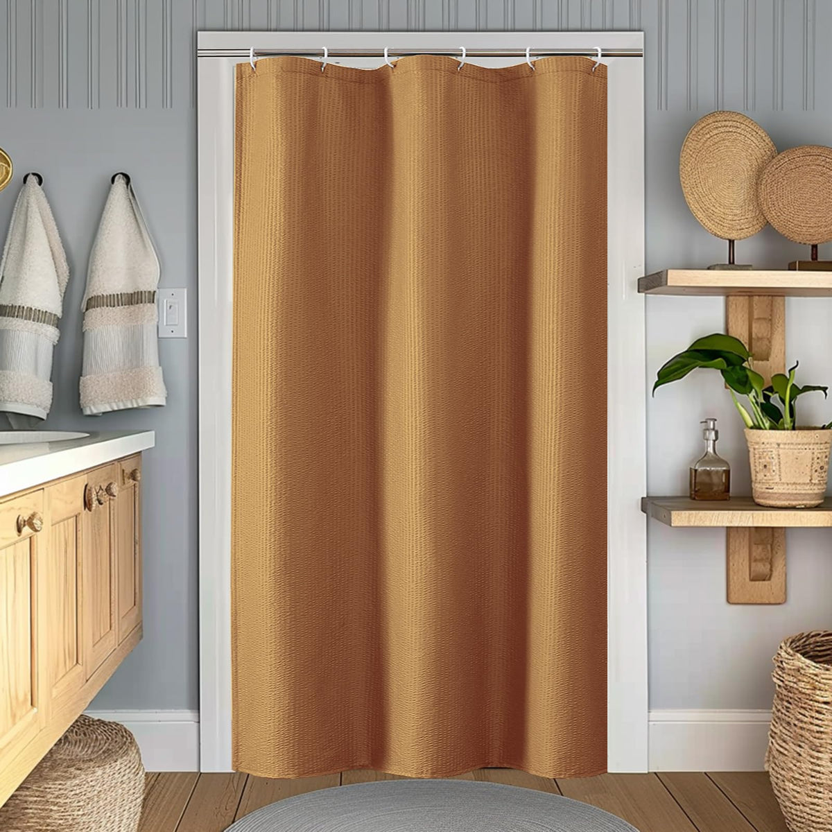 OWENIE White Shower Curtain for Bathroom 84 Inches Extra Long, Elegant 3D Embossed Textured Cloth Waffle Shower Curtain, Modern Luxury Hotel Style, Water Repellent, Machine Washable, 72X84, White