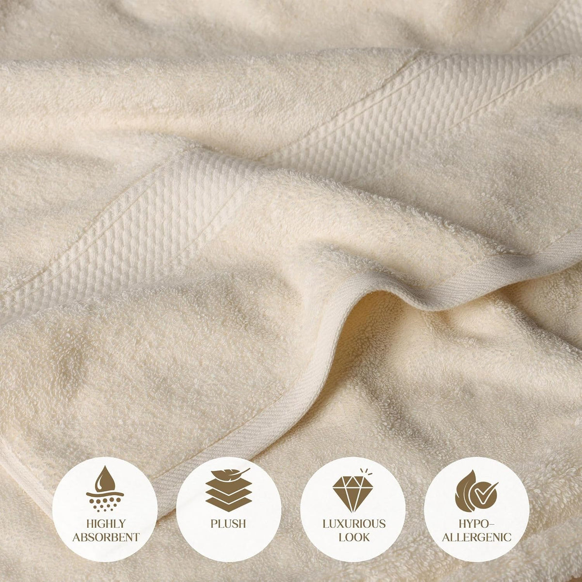SUPERIOR Egyptian Cotton Plush & Absorbent, Hand Towel Set of 4, Cream