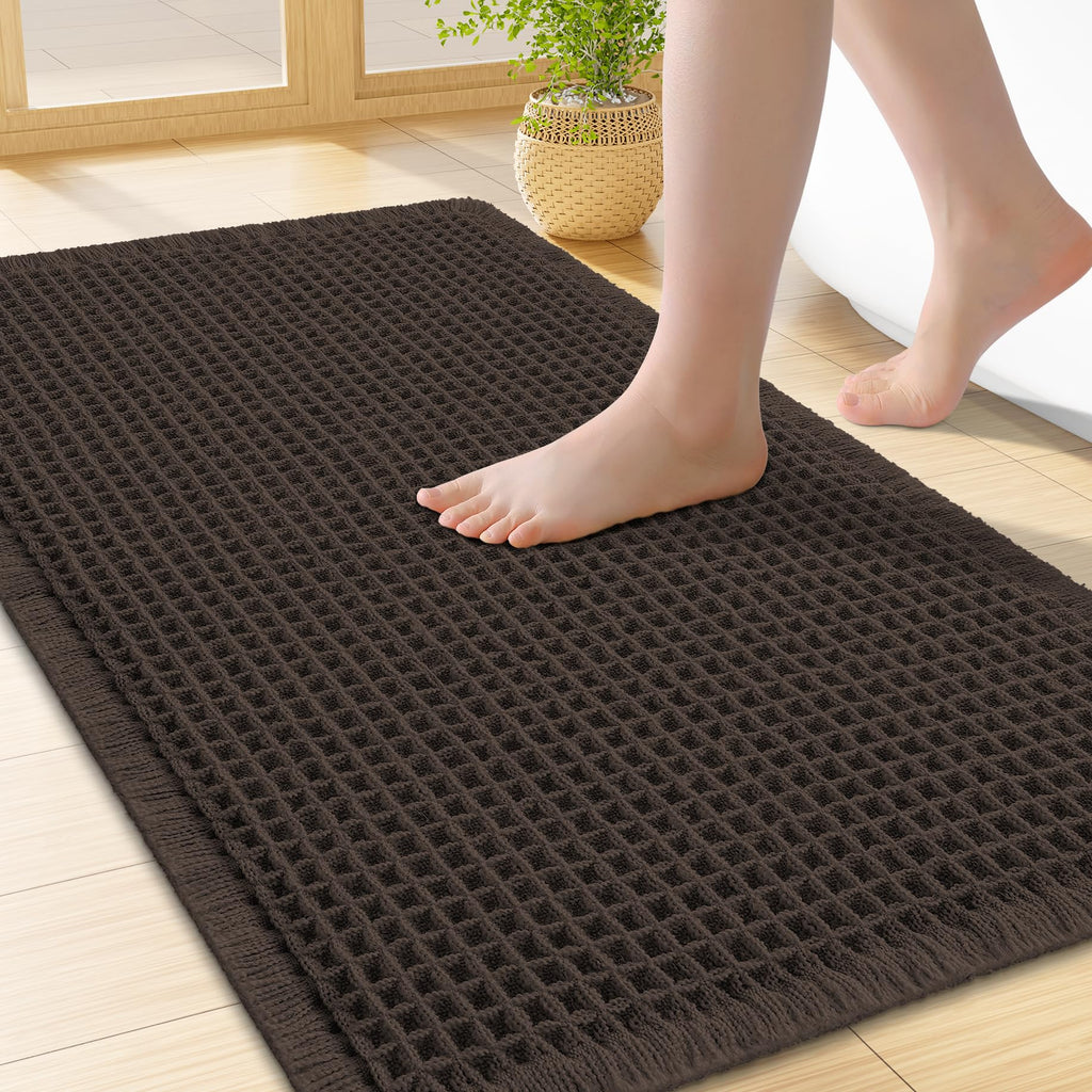 Smiry Waffle Bath Mat 30X20, Extra Soft Absorbent Bathroom Rugs, Brown
