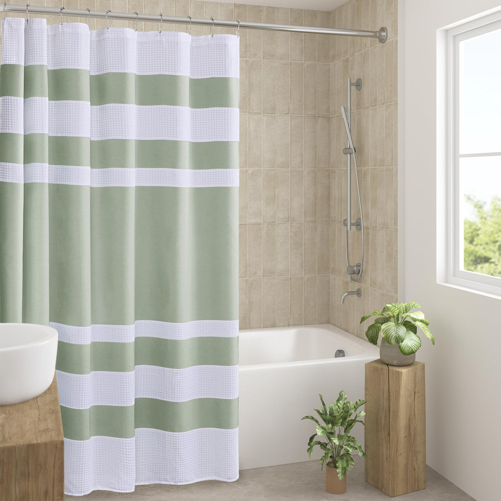 Madison Park Spa Waffle Shower Curtain for Bathroom, 72 x 72, Indigo Blue