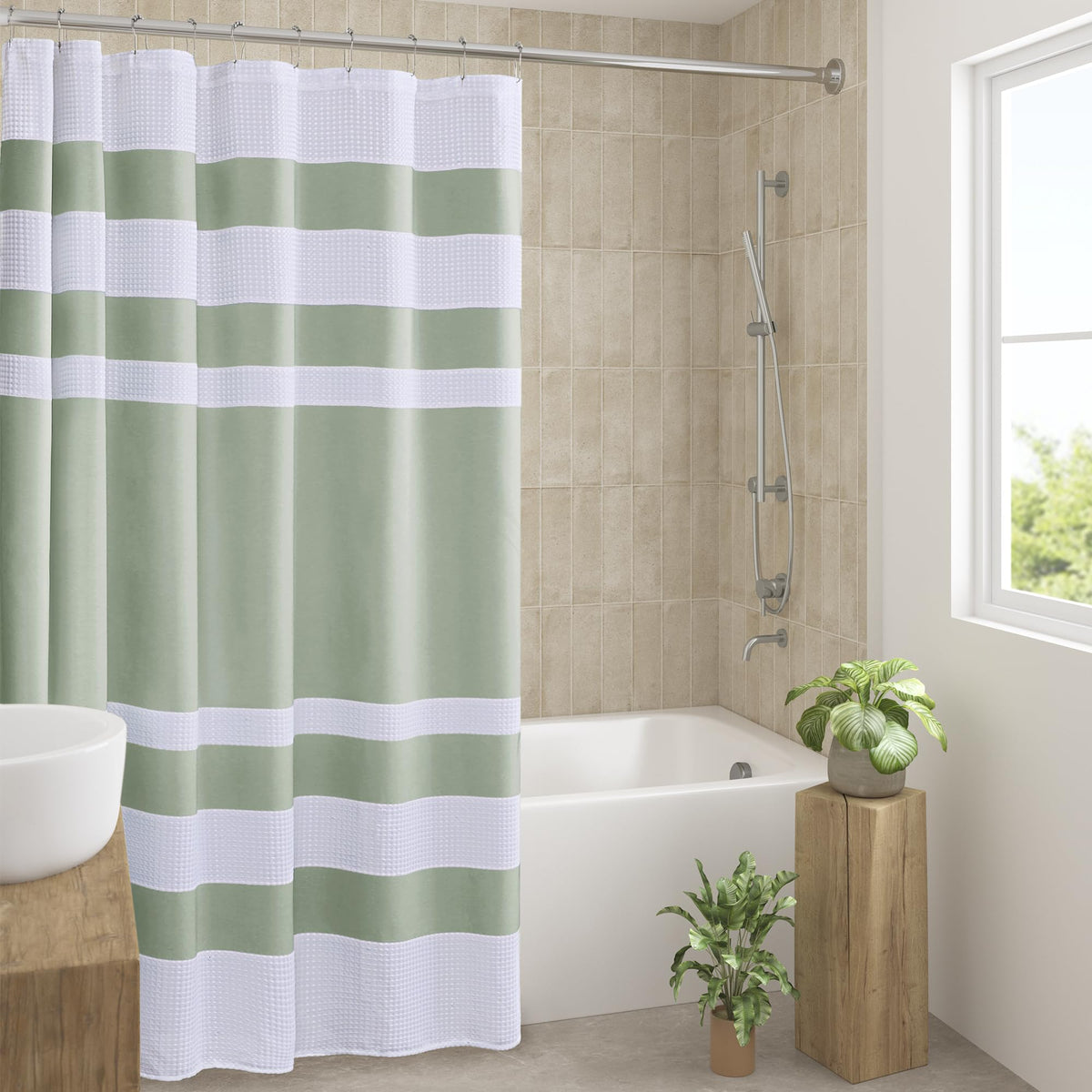 Madison Park Spa Waffle Shower Curtain for Bathroom, 72 x 72, Taupe