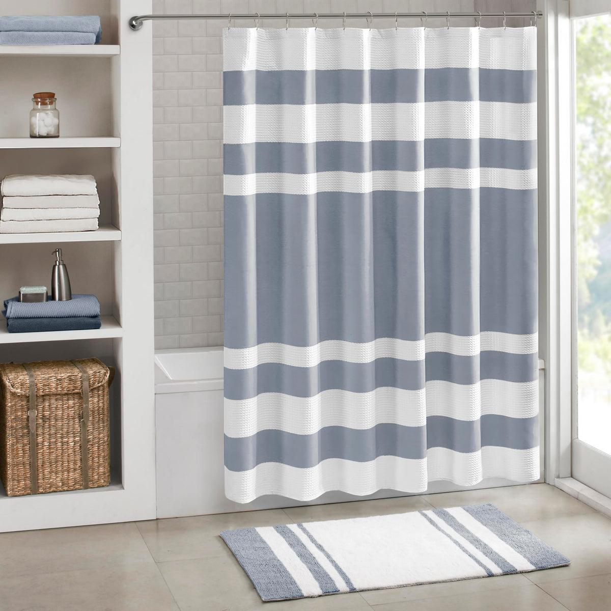 Madison Park Standard Shower Curtain for Bathroom, Grey Ombre, 72" x 72"