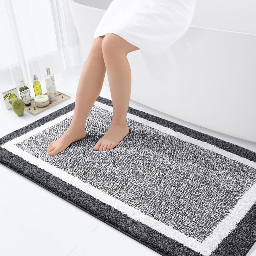 OLANLY Bathroom Rugs 36x24, Soft Absorbent Microfiber Bath Rugs, Grey