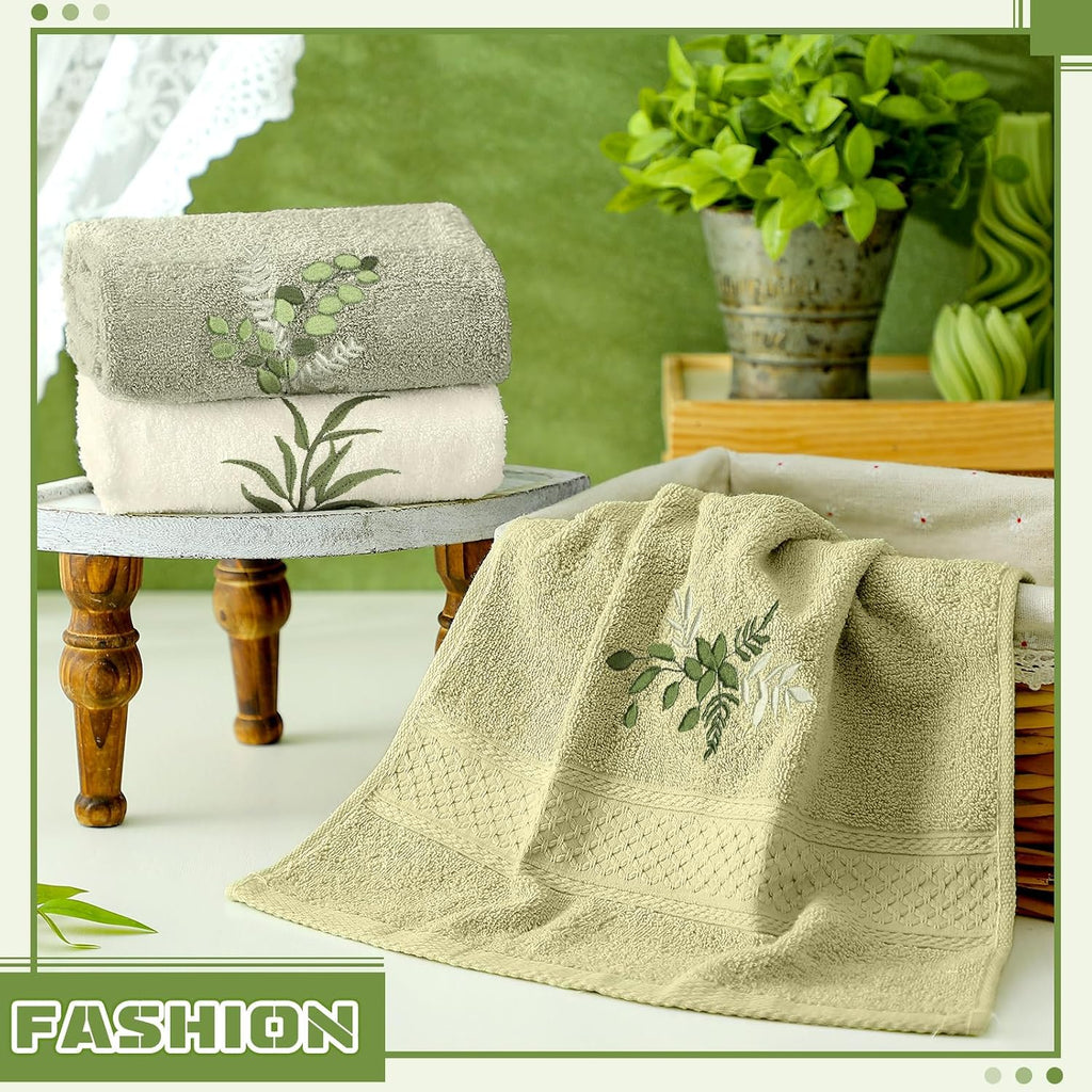 Tingjoo 3 Pcs Eucalyptus Leaves Hand Towels Farmhouse Fingertip Bath Towels