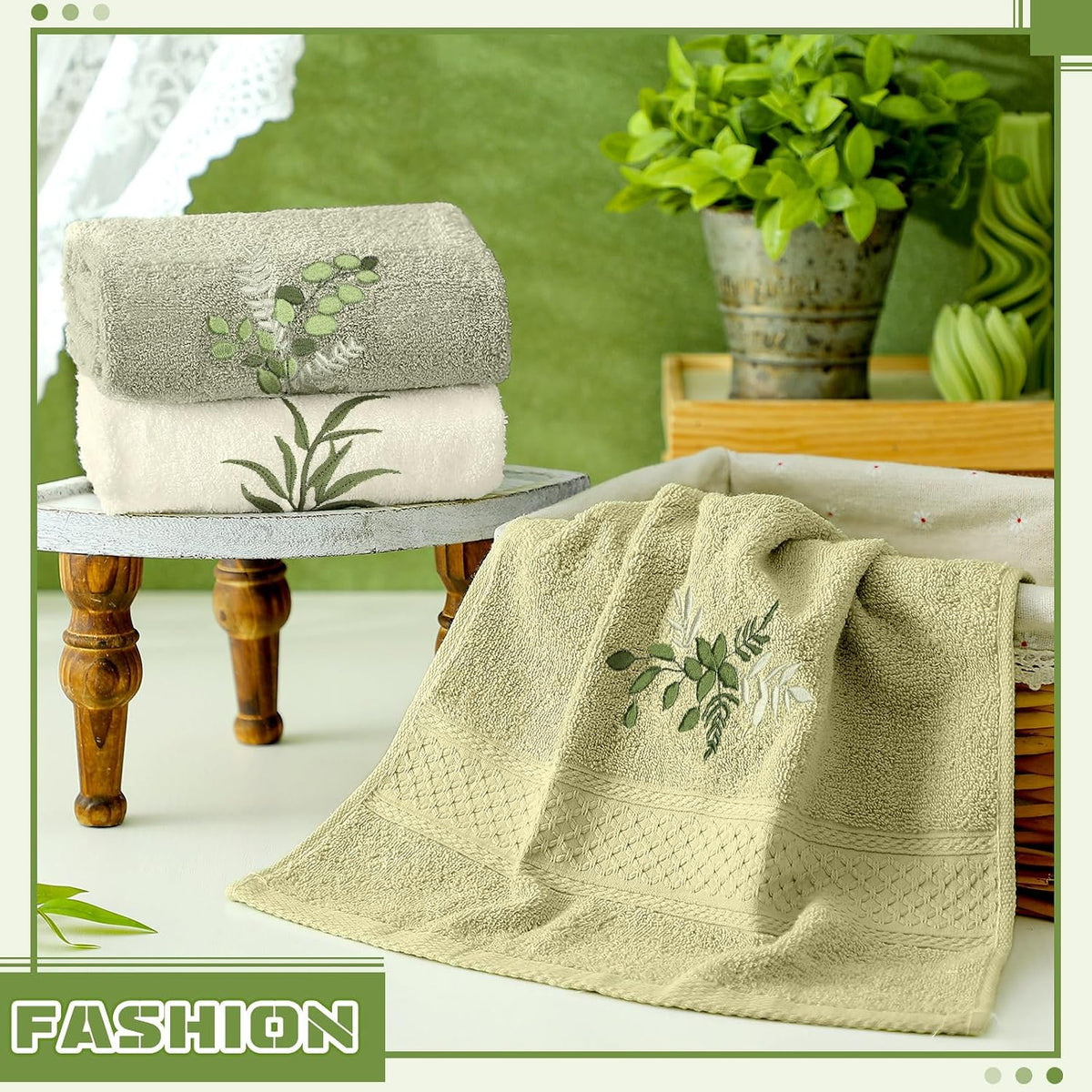 Tingjoo 3 Pcs Eucalyptus Leaves Hand Towels Farmhouse Fingertip Bath Towels