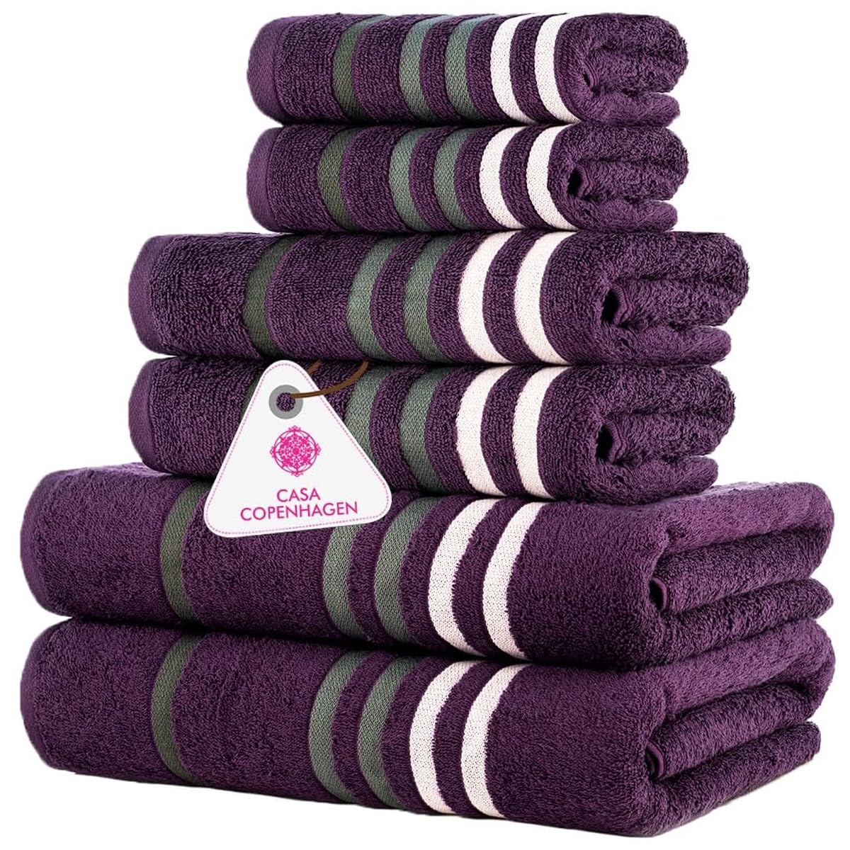 CASA COPENHAGEN 6pcs Bathroom Towel Gift Set, 600GSM, Dark Black