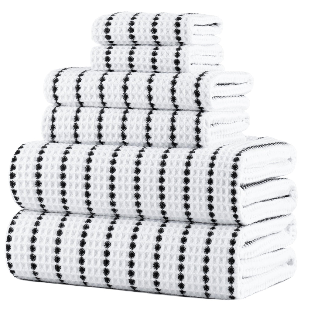 POLYTE 430 GSM Poly Blend Microfiber Quick Dry Waffle Bath Towel Set of 6