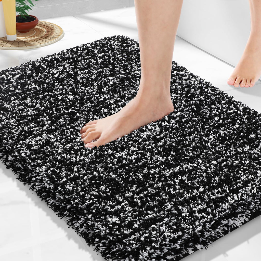 Yimobra Bathroom Rugs Non Slip Washable 32X20, Ultra Soft and Water Absorbent Bath Mats, Plush Fluffy Shower Mat Outside, Microfiber Thick Matts for Bathroom Floor/Tub, Light Gray and White