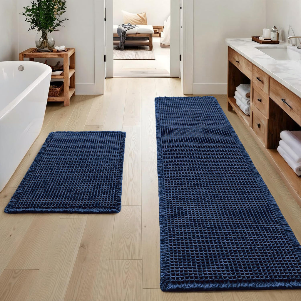 MIULEE Set of 2 Waffle Bathroom Rugs Boho Bath Mat Brown 18x30 Inch