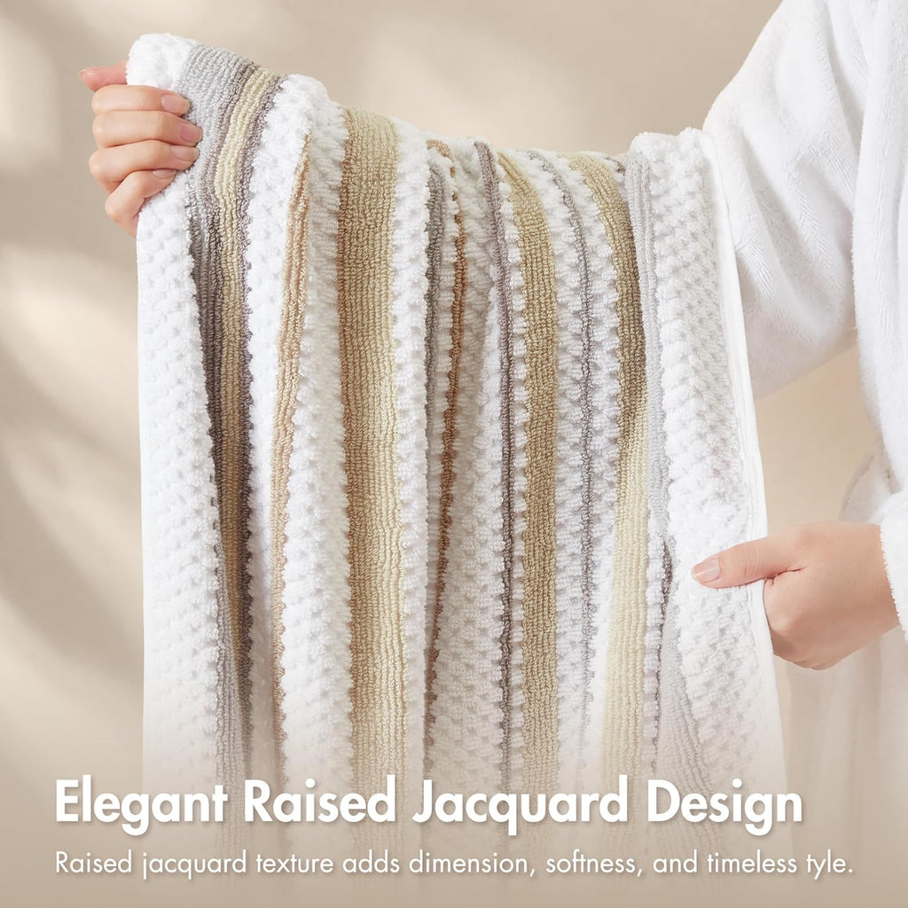 Madison Park Sutton Stripe 6 Piece Cotton Bath Towel Set, Neutral